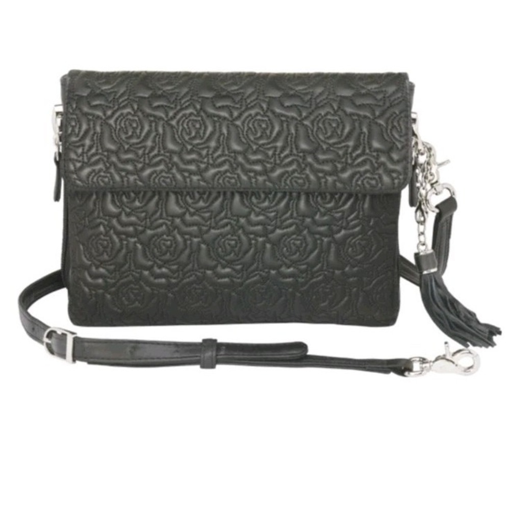 Gun Tote'n Mamas Clutch Concealed Carry Black Lambskin Rose Embroidered Purse